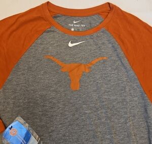 Nike Men's Gray and Orange Long Sleeve Tee